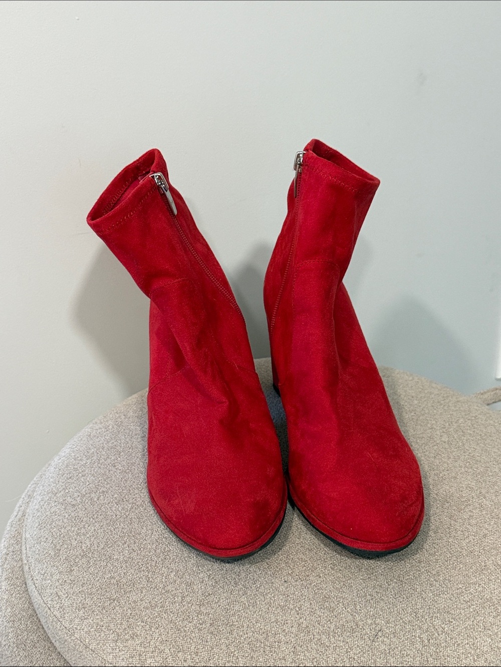 Marc Fisher Red Suede Ankle Booties with Side Zipper